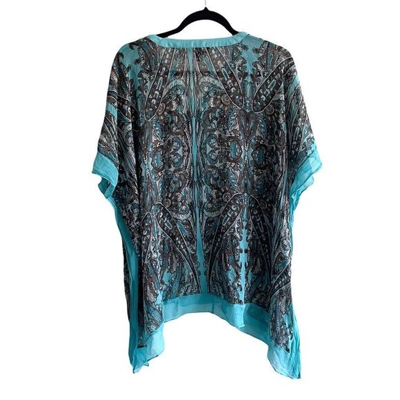 TOMMY BAHAMA Silk Oversized Popover Tunic Blouse Coverup Print Turquoise - Picture 3 of 6